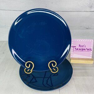 Ikea of Sweden 15199 FARGRIK ROYAL BLUE Solid Round Stoneware Dinner Plate Set 2